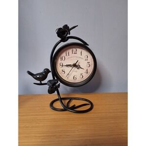Cafe Des Marguerites Black Metal Decorative Clock W/ Bird & Flowers. WORKS!